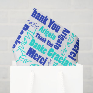 Papier Mousseline Merci bleu et turquoise Collage de mots