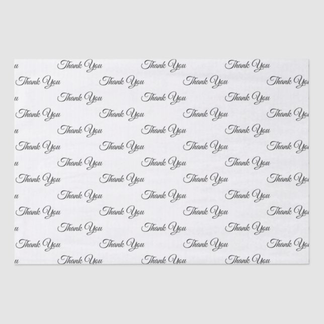 Papier Mousseline Merci noir blanc élégant script motif chic (Recto)