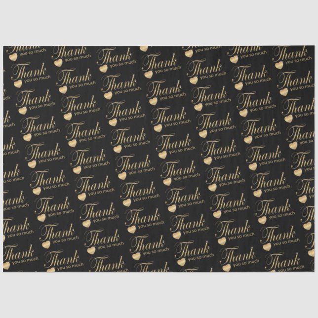 Papier Mousseline Merci - Papier papier tissu noir et or (Recto)