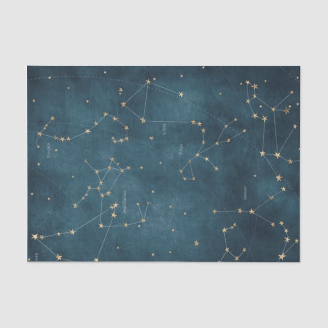 Papier Mousseline Mercure bleu constellations étoile parchemin carte (Recto)