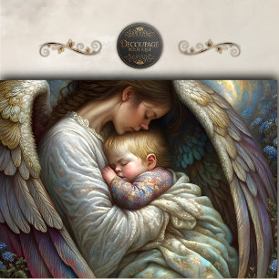 Papier Mousseline Mère Ange tenant les ailes de bébé Découpage