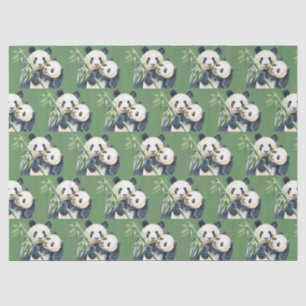 Papier Mousseline Mère Panda Cute Et Bébé Motif Bambou