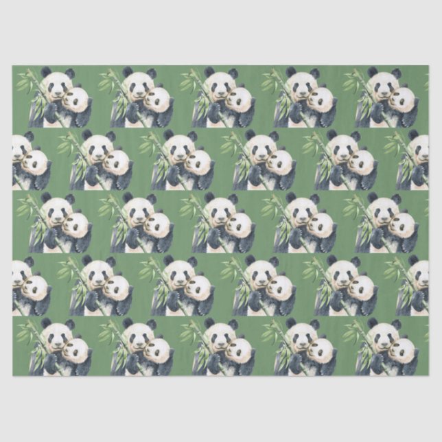 Papier Mousseline Mère Panda Cute Et Bébé Motif Bambou (Recto)