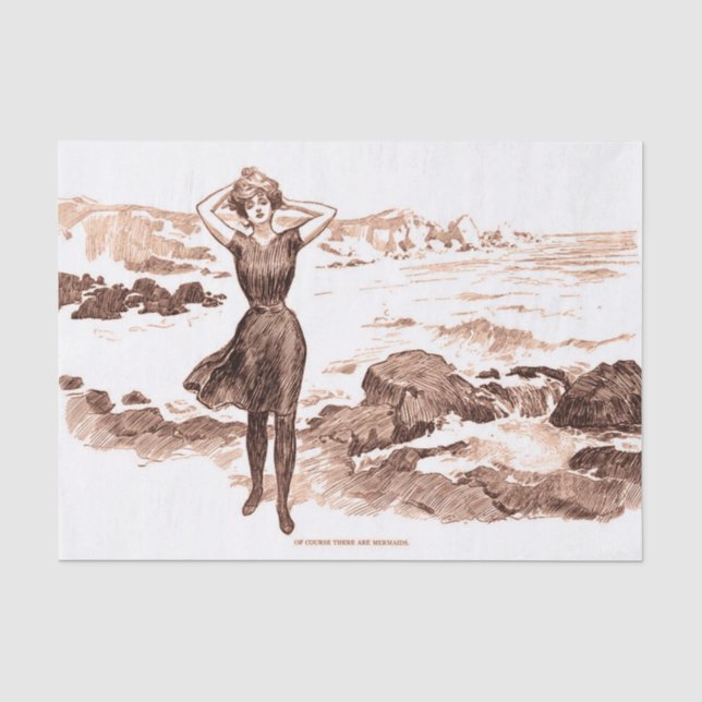Papier Mousseline Mermaid Beach Gibson Girl Victorian Antique (Recto)