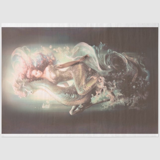 Papier Mousseline Mermaid Riding Seahorse Decoupage (Recto)