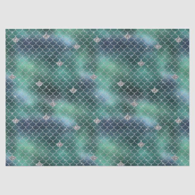 Papier Mousseline Mermaid Silver Turquoise Ocean Glitz (Recto)