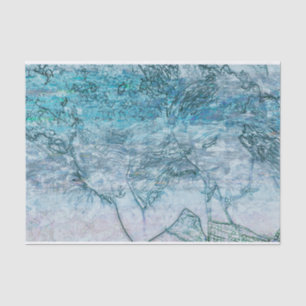 Papier Mousseline Mermaid Turquoise Vert Nautique Vagues Océan Décou