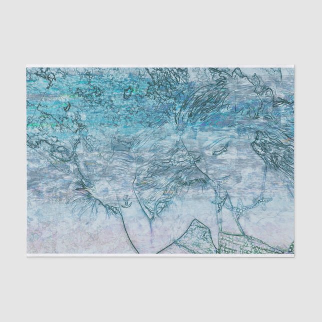 Papier Mousseline Mermaid Turquoise Vert Nautique Vagues Océan Décou (Recto)