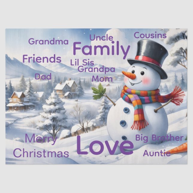 Papier Mousseline Merry Christmas Snowman Tissue Paper (Recto)