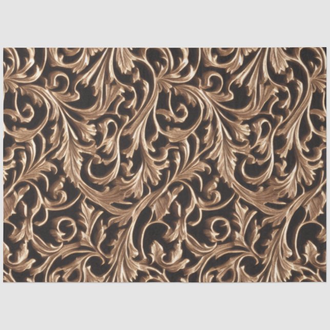 Papier Mousseline Métal sculpté orné Baroque Floral Damask (Recto)