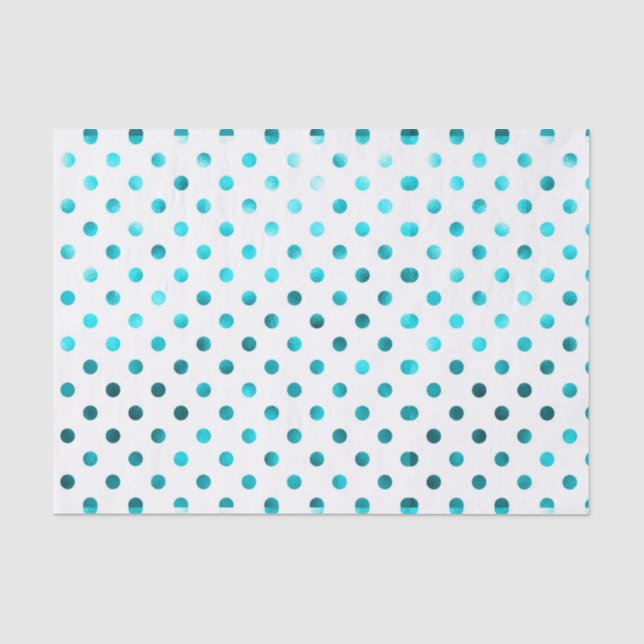 Papier Mousseline Métallique turquoise, point de polka, blanc, (Recto)