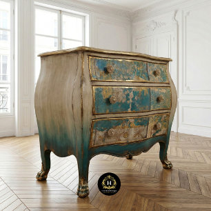 Papier Mousseline Meuble découpage floral bleu texture rustique