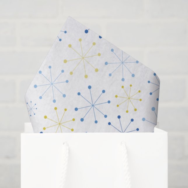 Papier Mousseline Mi-siècle moderne Âge atomique bleu Jaune Motif (Sac cadeau)