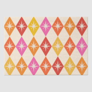 Papier Mousseline Mid-Century Moderne Starbursauts sur Diamants Rétr