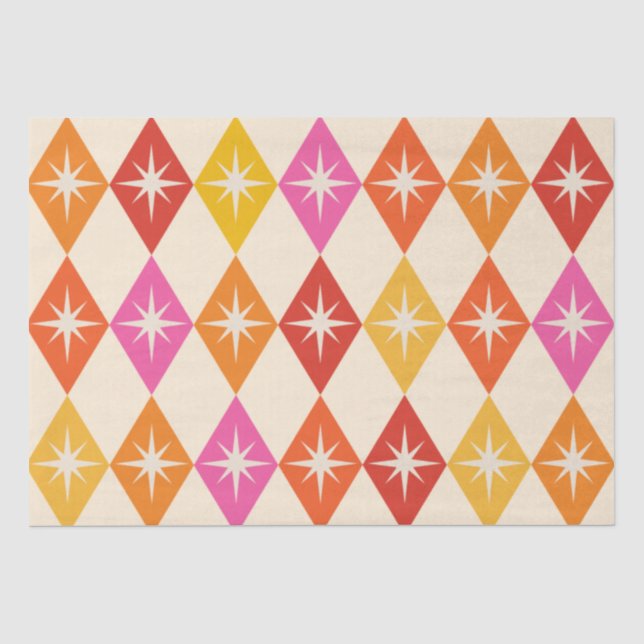 Papier Mousseline Mid-Century Moderne Starbursauts sur Diamants Rétr (Recto)