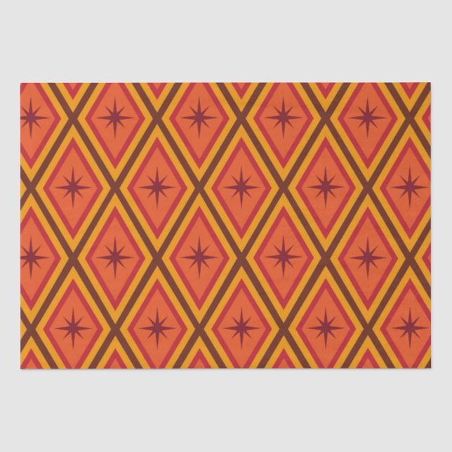 Papier Mousseline Mid Century Starburts atomiques sur diamants rétro (Recto)