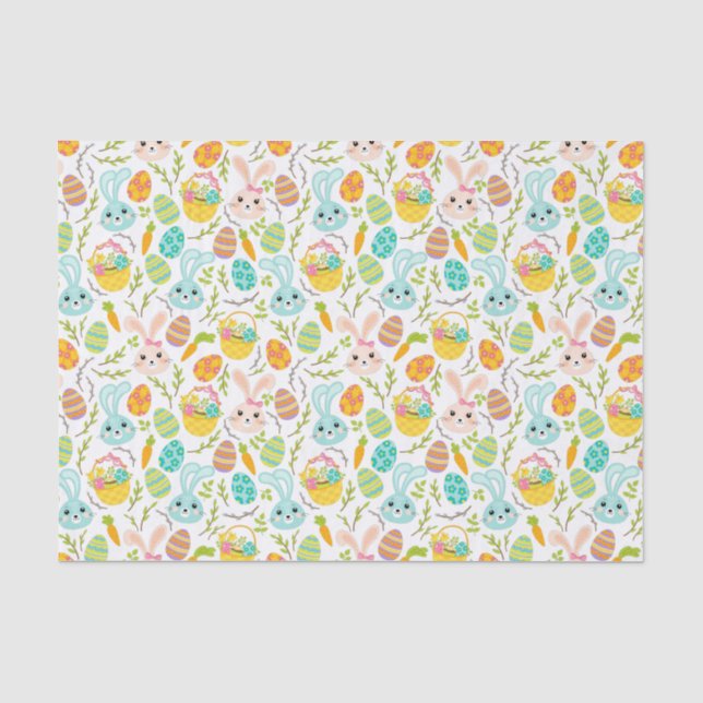 Papier Mousseline mignon carrelé motif lapin de Pâques  (Recto)