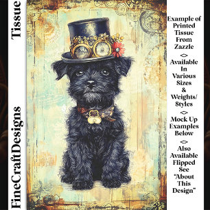 Papier Mousseline Mignon chiot noir avec chapeau Steampunk DL1RF déc