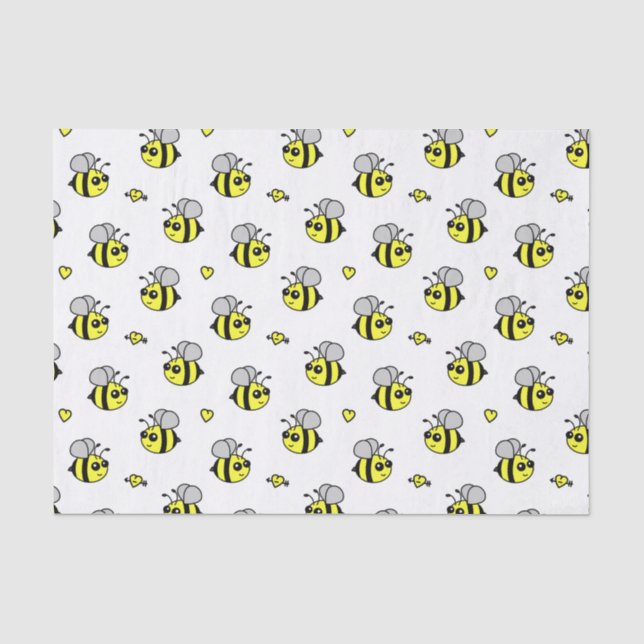 Papier Mousseline Mignon gaffez le blanc de motif d'abeille (Recto)