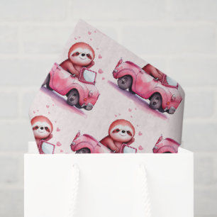 Papier Mousseline Mignon paresseux conduisant un motif de cabriolet