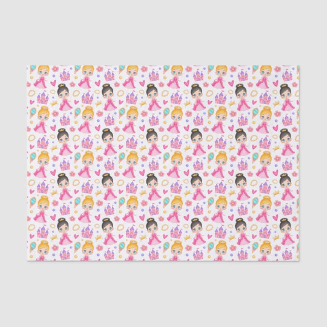 Papier Mousseline mignonne fille carrelée Princesse motif (Recto)