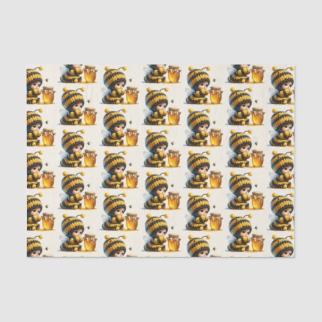 Papier Mousseline Mignonne fille en costume d'abeille avec miel (Recto)