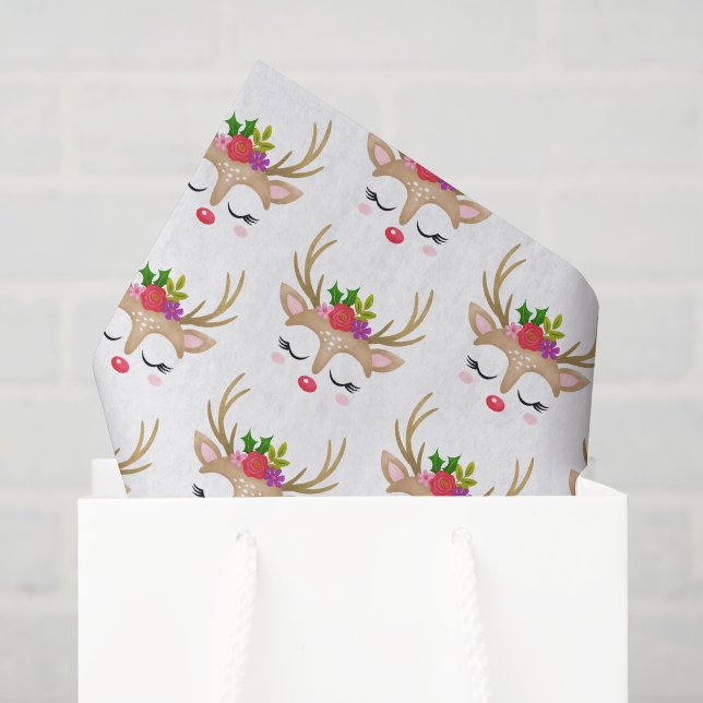 Papier Mousseline Mignonne fille visage renne de Noël (Sac cadeau)