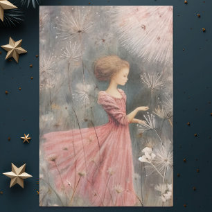 Papier Mousseline Mignonne fille Whimsical en Pastel Rose, Dandelion