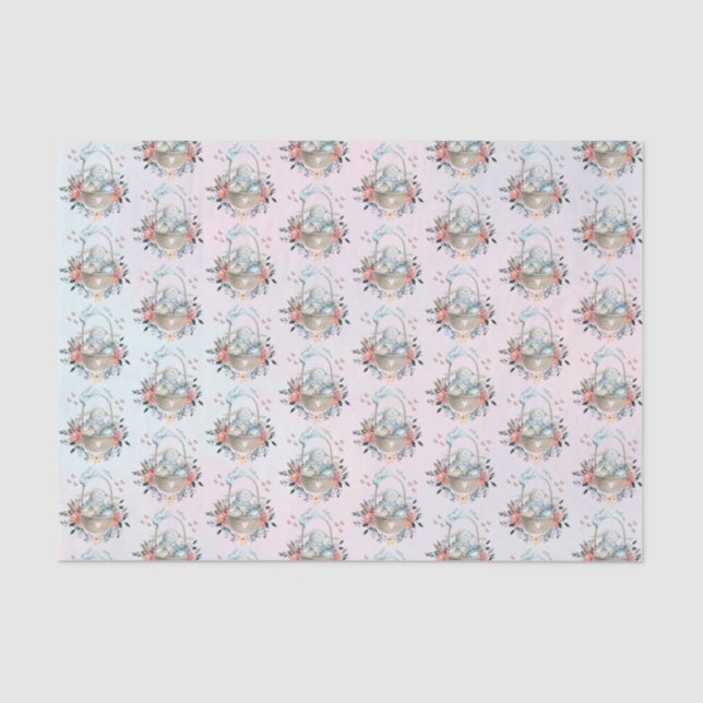 Papier Mousseline Mignonne lapin dans un panier avec des oeufs et de (Recto)