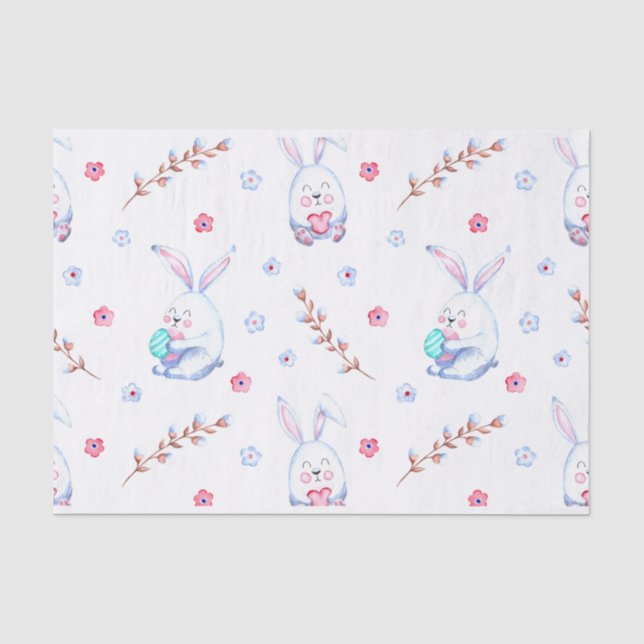 Papier Mousseline Mignonne lapin de Pâques, oeufs de Pâques et fleur (Recto)