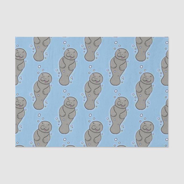 Papier Mousseline Mignonne manatée bébé avec bulles illustration (Recto)