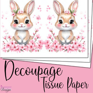 Papier Mousseline Mignonne petite fleur rose lapin