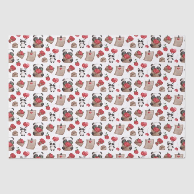 Papier Mousseline Mignonne Saint Valentin Panda Bear Love Motif (Recto)