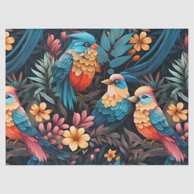 Papier Mousseline Mignonne Tropical Floral Jungle Birds Découpage (Recto)