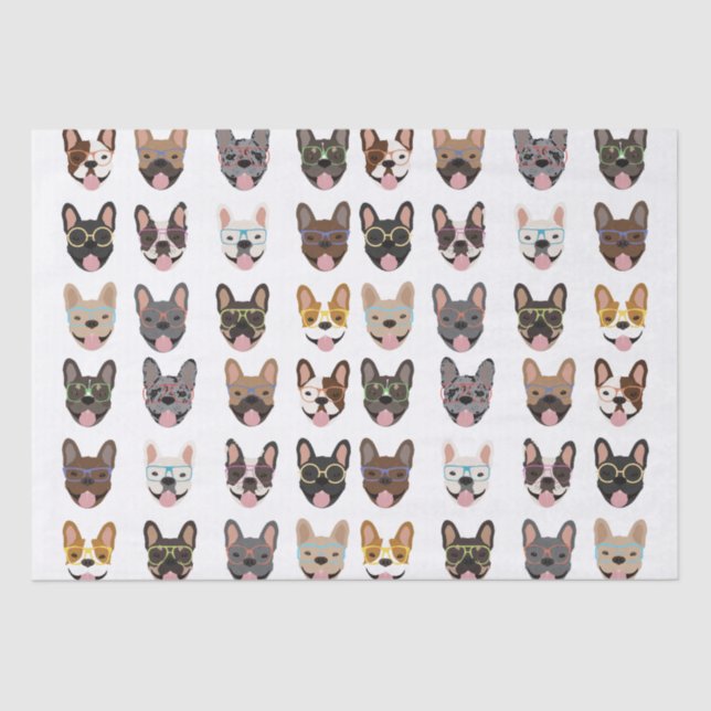 Papier Mousseline Mignons Bulldogs français portant des lunettes (Recto)