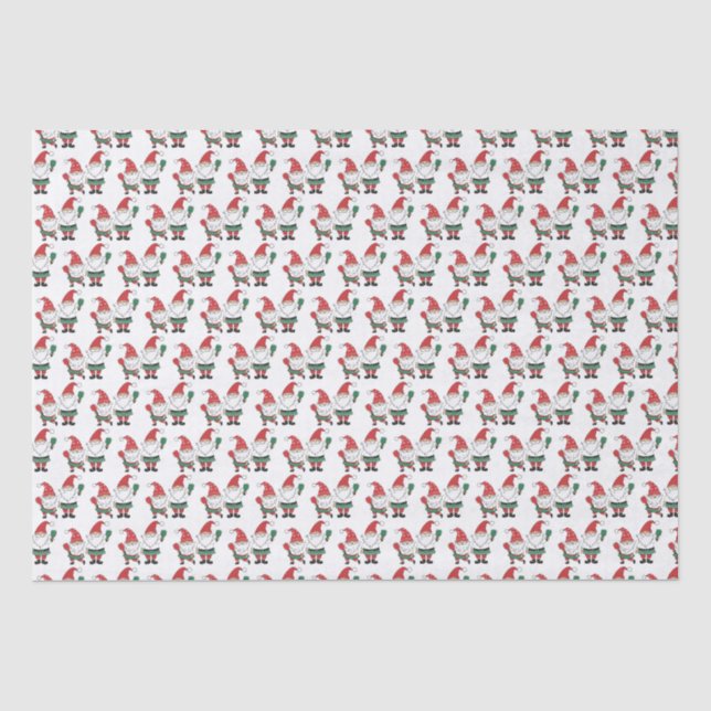 Papier Mousseline Mignons Gnomes de Noël Jouer au Pickleball (Recto)
