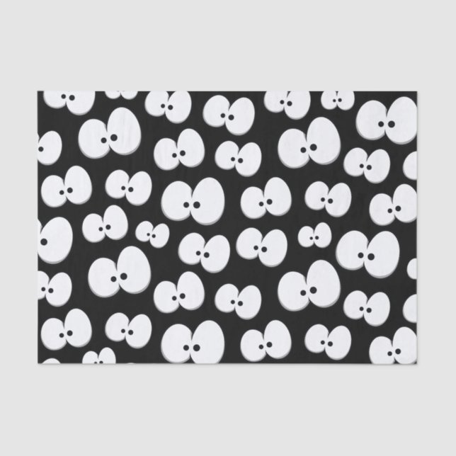 Papier Mousseline Mignons Noir et Blanc Éffrayant Yeux Motif Hallowe (Recto)