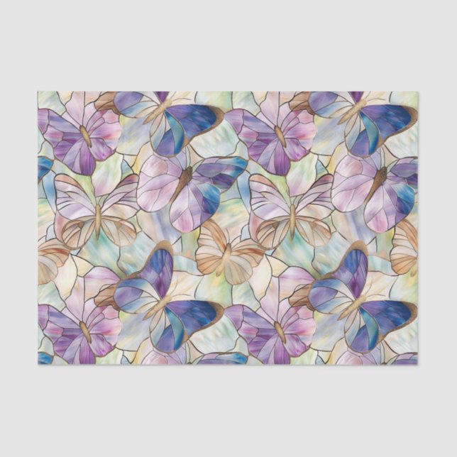 Papier Mousseline Mint Aqua Bleu Papillons pourpres (Recto)