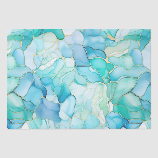 Papier Mousseline Mint Aqua Pearl Marbre or (Recto)