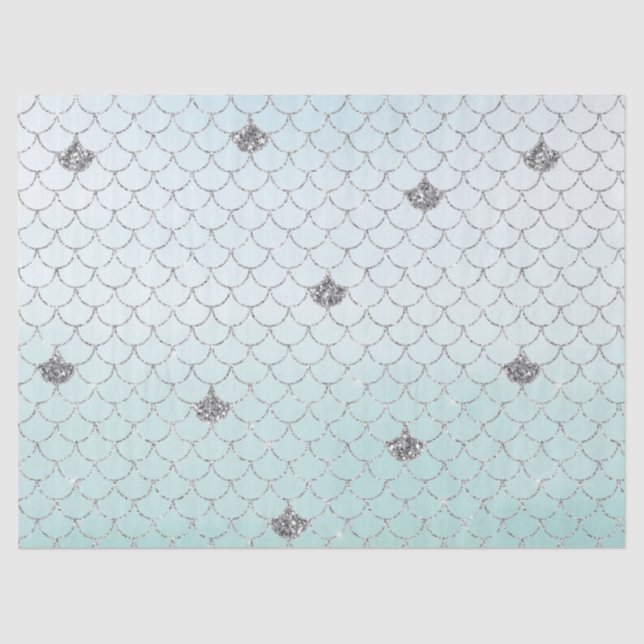 Papier Mousseline Mint Blue Ombre Parties scintillant argent Éperche (Recto)