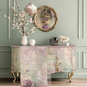 Papier Mousseline Mint Mauve Romance, Effet Embossé Damask