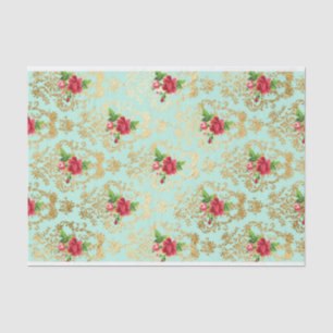 Papier Mousseline Mint Shabby Chic Retro Or Dentelle Florale Découpa