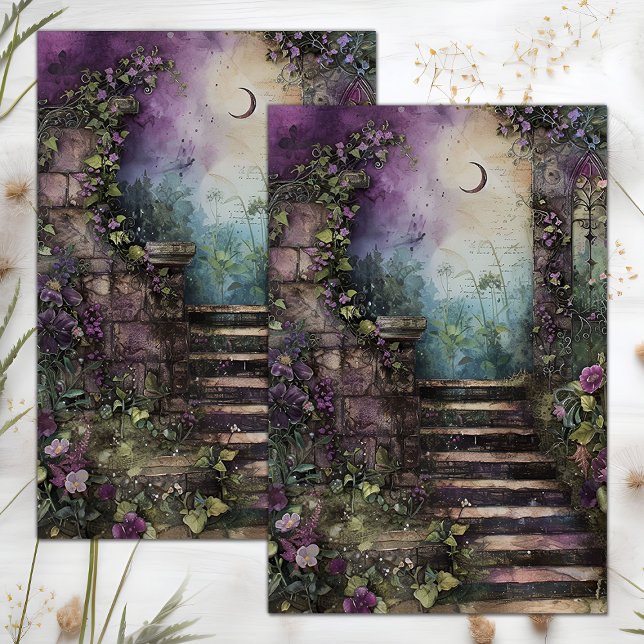 PAPIER MOUSSELINE MINUIT LUNE JARDIN DÉCOUPAGE TISSUE PAPIER (MIDNIGHT MOON GARDEN DECOUPAGE TISSUE PAPER)