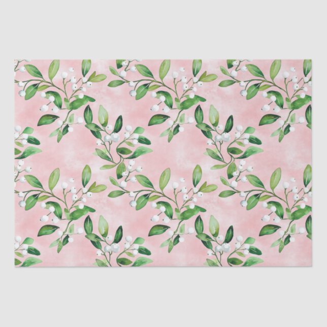 Papier Mousseline Mistletoe blanche sur Noël rose Vintage (Recto)
