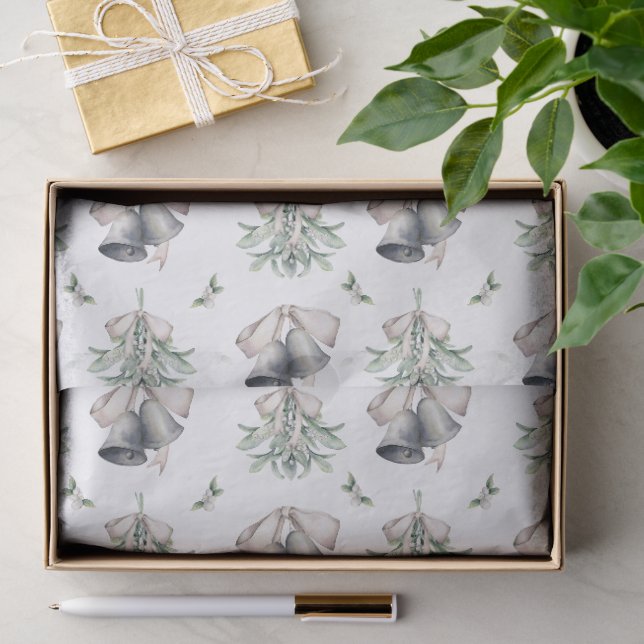 Papier Mousseline Mistletoe de Noël et cloches d'argent (Cadeau)