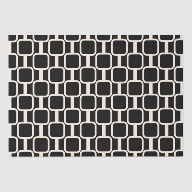 Papier Mousseline Mod Links Retro moderne géométrique Noir et Crème (Recto)