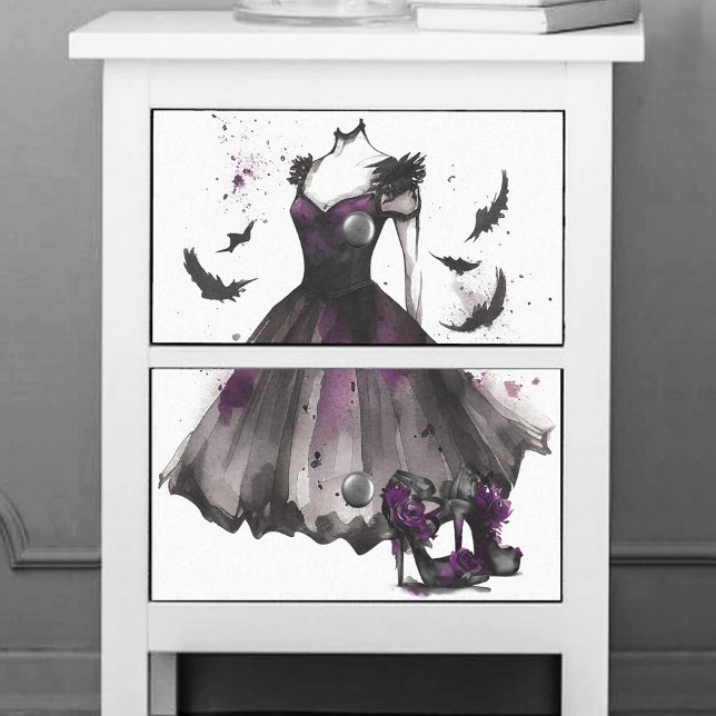 Papier Mousseline Mode Goth Bat | Robe gris violet talons hauts (Créateur téléchargé)