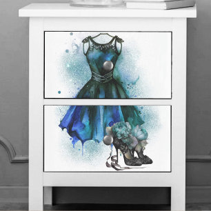Papier Mousseline Mode Goth Robe Bleue à talons hauts