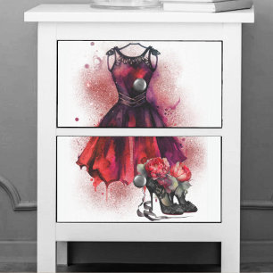 Papier Mousseline Mode Goth Robe rouge avec talons hauts Abstraits