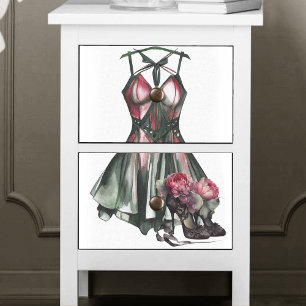 Papier Mousseline Mode Goth Robe verte et rose avec Stilettos
